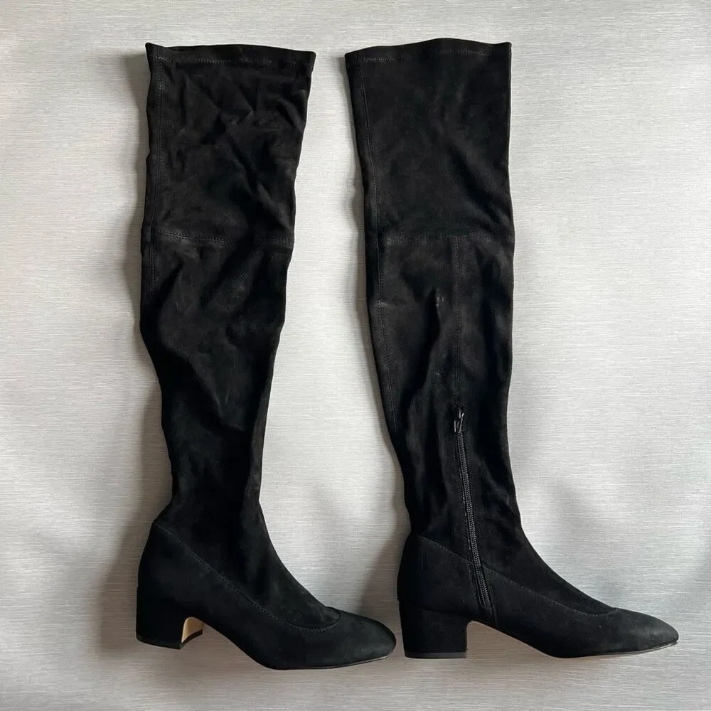 TED BAKER Ayannah Over The Knee Suede Stretch Leather Black Boots US Size 7 New